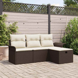 Gartensofa Set Poly-Rattan Braun Creme 4-teilig