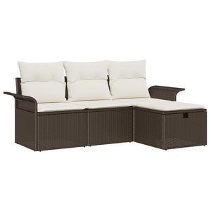 Gartensofa Set Poly-Rattan Braun Creme 4-teilig