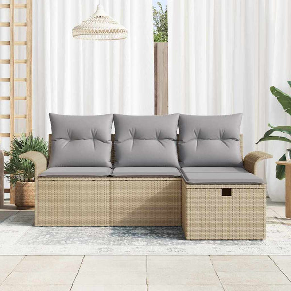 vidaXL Garden Sofa Set with Cushions 4 pcs Beige and Light Grey Poly Rattan