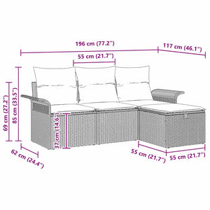 vidaXL Garden Sofa Set with Cushions 4 pcs Beige and Light Grey Poly Rattan