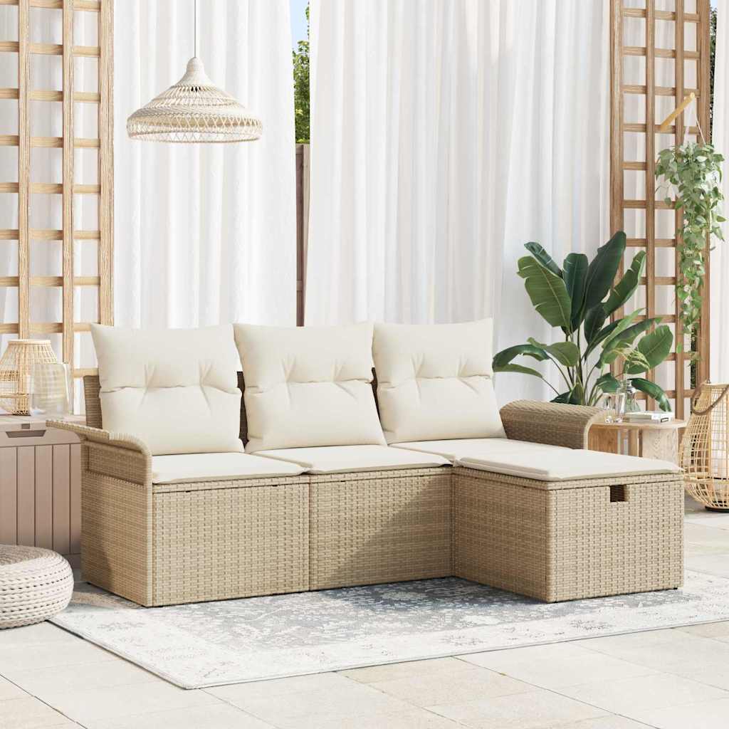 vidaXL Ensemble de canapés de jardin avec coussins 4 pcs Beige et crème résine tressée
