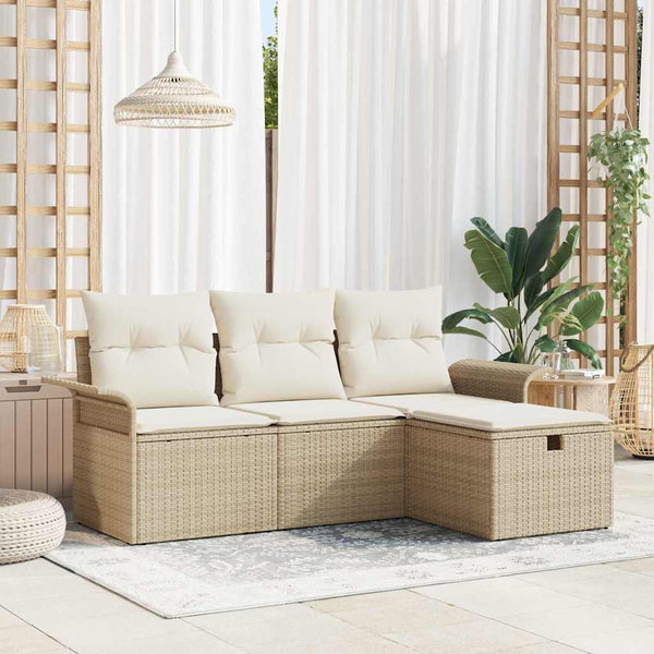vidaXL Ensemble de canapés de jardin avec coussins 4 pcs Beige et crème résine tressée