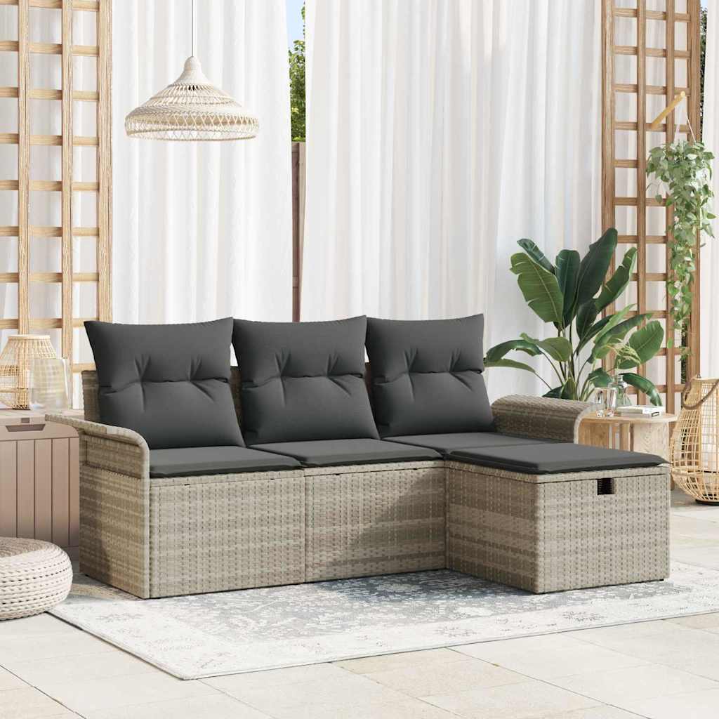 vidaXL Salon de jardin 4 pcs avec coussins Gris clair résine tressée