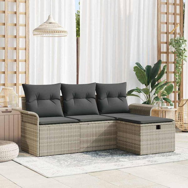 vidaXL Salon de jardin 4 pcs avec coussins Gris clair résine tressée