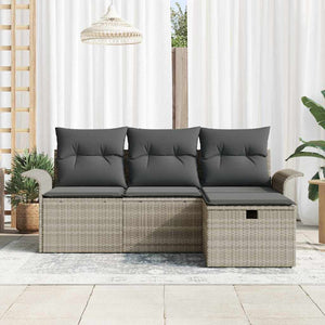 vidaXL Salon de jardin 4 pcs avec coussins Gris clair résine tressée
