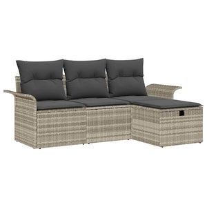 vidaXL Salon de jardin 4 pcs avec coussins Gris clair résine tressée