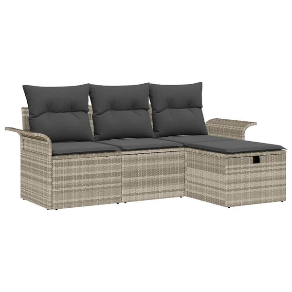 vidaXL Salon de jardin 4 pcs avec coussins Gris clair résine tressée