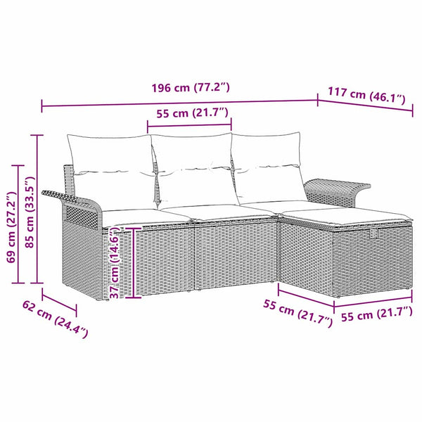 vidaXL Salon de jardin 4 pcs avec coussins Gris clair résine tressée