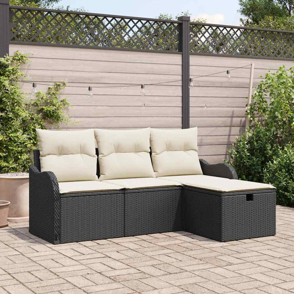 vidaXL Ensemble de canapés de jardin avec coussins 4 pcs Noir et crème Résine tressée