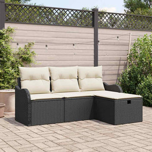 Gartensofa Set Schwarz Creme Poly-Rattan 4-teilig