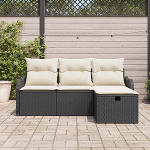 Gartensofa Set Schwarz Creme Poly-Rattan 4-teilig