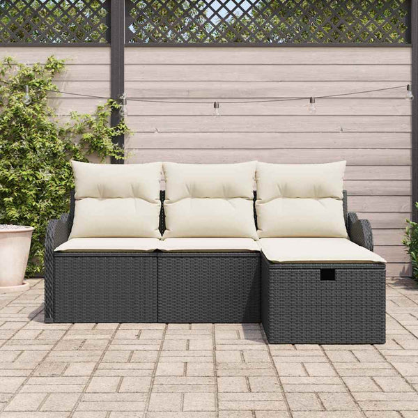 Gartensofa Set Schwarz Creme Poly-Rattan 4-teilig