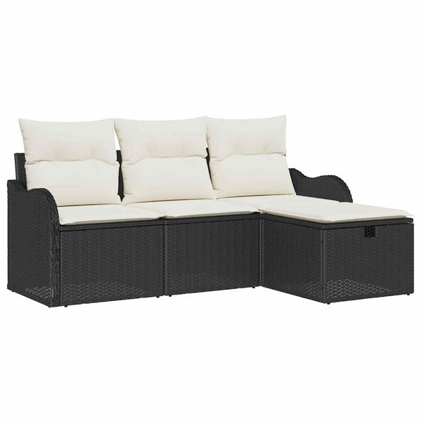 Gartensofa Set Schwarz Creme Poly-Rattan 4-teilig