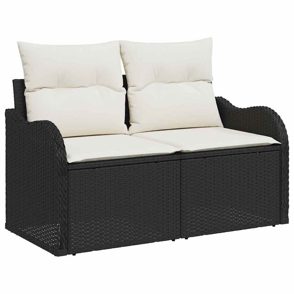 Gartensofa Set Schwarz Creme Poly-Rattan 4-teilig