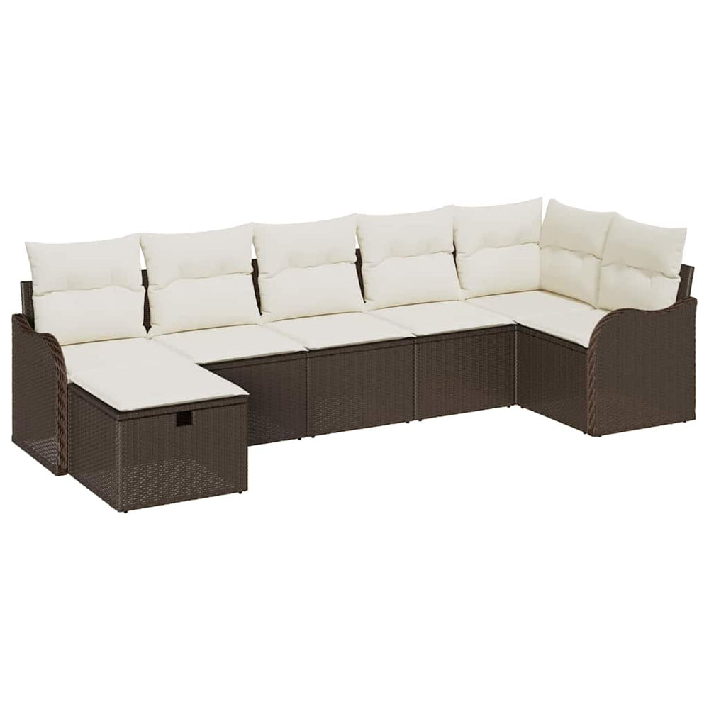 vidaXL Sofa Set with Cushions, Storage, Brown and Cream Poly Rattan