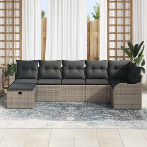 vidaXL Salon de jardin avec coussins et espace de rangement 7 pcs Gris résine tressée