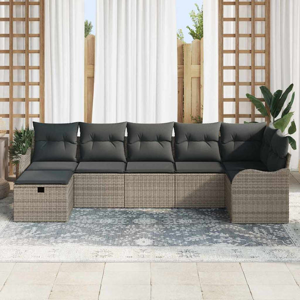 vidaXL Salon de jardin avec coussins et espace de rangement 7 pcs Gris résine tressée