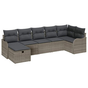 vidaXL Salon de jardin avec coussins et espace de rangement 7 pcs Gris résine tressée