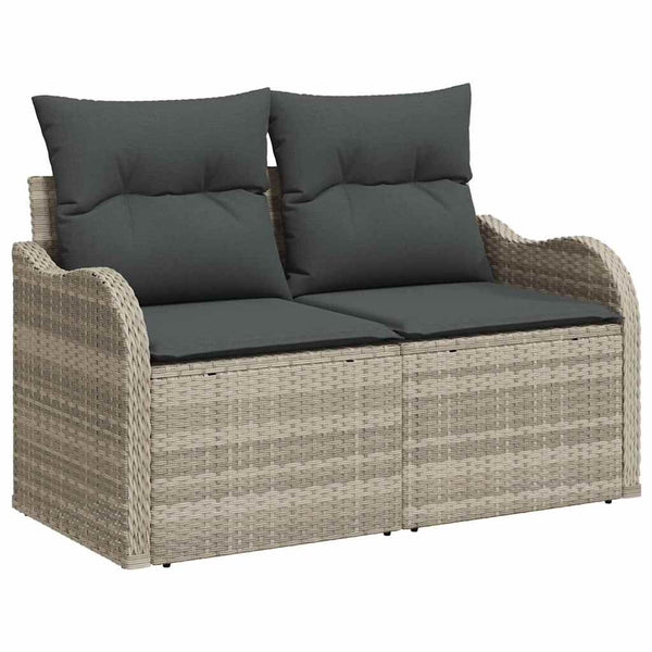 vidaXL Salon de jardin avec coussins et espace de rangement Gris clair Résine tressée