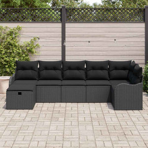 vidaXL Ensemble de canapés avec coussins avec rangement 7 pcs Noir Résine tressée
