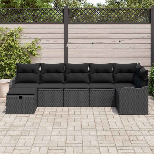 vidaXL Ensemble de canapés avec coussins avec rangement 7 pcs Noir Résine tressée