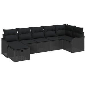 vidaXL Ensemble de canapés avec coussins avec rangement 7 pcs Noir Résine tressée