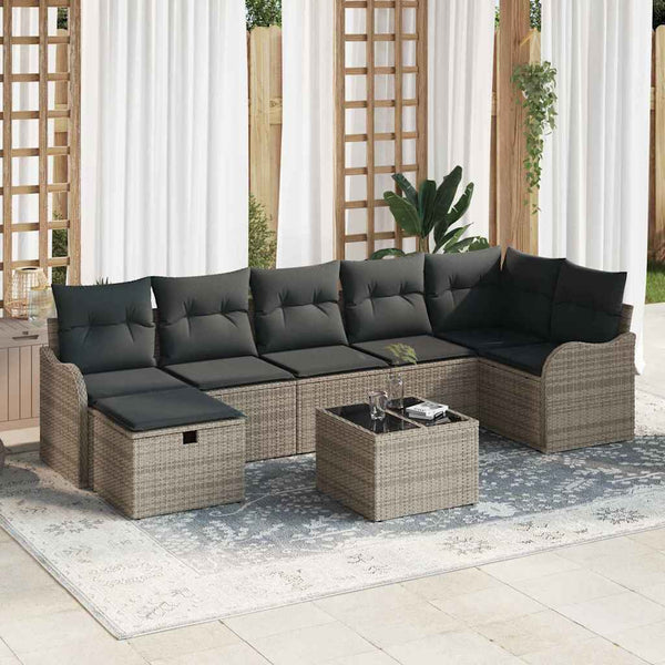 vidaXL Salon de jardin avec coussins de rangement Gris Résine tressée