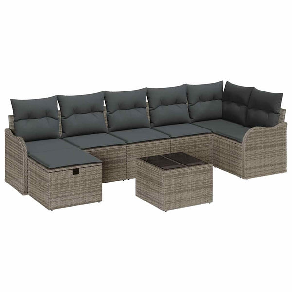 vidaXL Salon de jardin avec coussins de rangement Gris Résine tressée