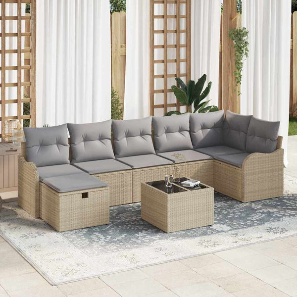 vidaXL Ensemble de canapés avec coussins avec rangement Beige et Gris clair Résine tressée