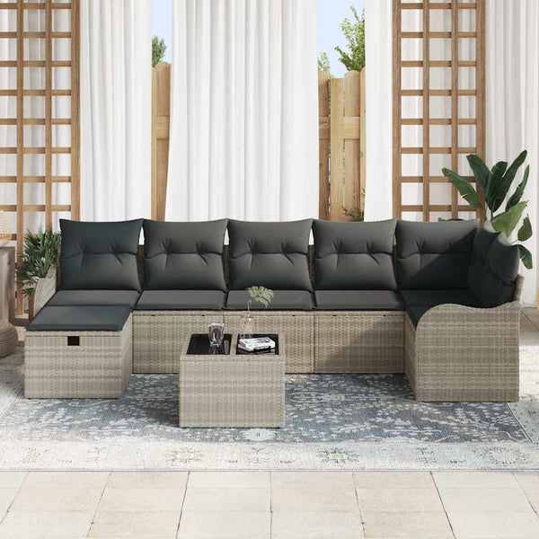 vidaXL Ensemble de canapés avec coussins et rangement 8 pcs Gris clair Résine tressée
