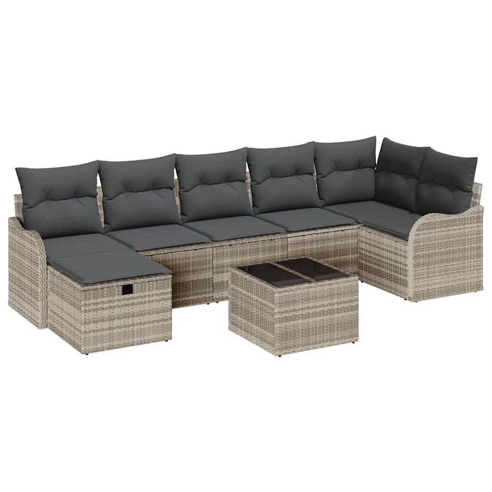 vidaXL Sofa Set with Cushions with Storage 8 pcs Light Grey Poly Rattan
