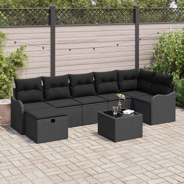Schwarzes Poly-Rattan Sofa Set mit Kissen & Stauraum