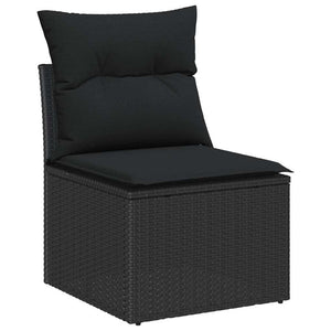 Schwarzes Poly-Rattan Sofa Set mit Kissen & Stauraum