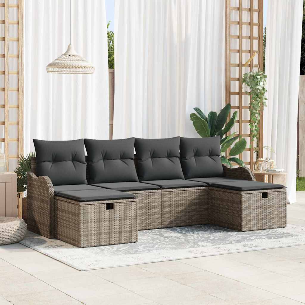 vidaXL Ensemble de canapés 6 pièces avec coussins et espace de rangement Gris Résine tressée