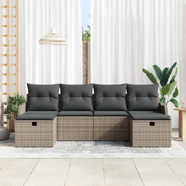 vidaXL Ensemble de canapés 6 pièces avec coussins et espace de rangement Gris Résine tressée