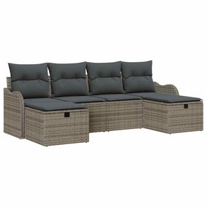 vidaXL Ensemble de canapés 6 pièces avec coussins et espace de rangement Gris Résine tressée