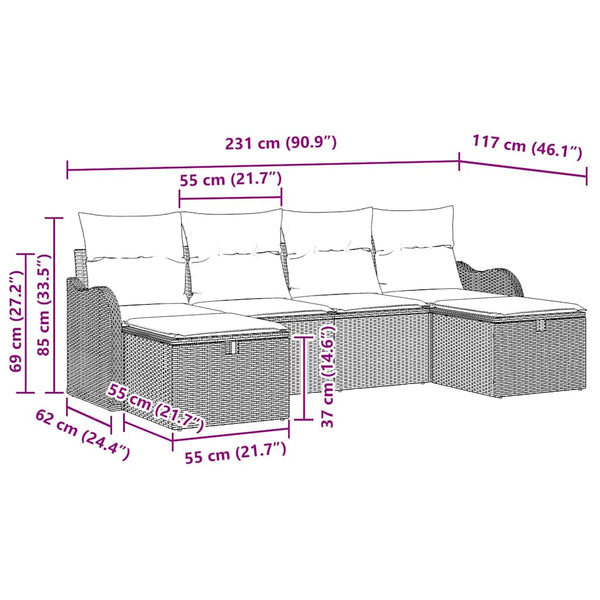 vidaXL Ensemble de canapés 6 pièces avec coussins et espace de rangement Gris Résine tressée