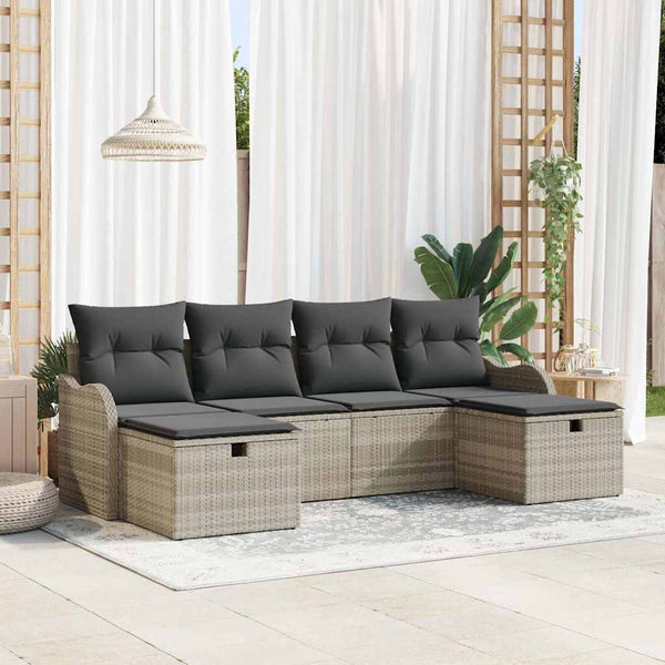 vidaXL Salon de jardin avec coussins et espace de rangement 6 pcs Gris clair résine tressée