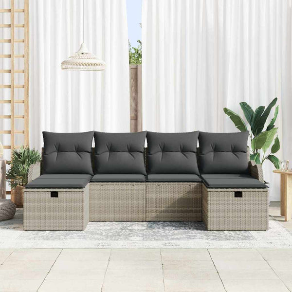 vidaXL Salon de jardin avec coussins et espace de rangement 6 pcs Gris clair résine tressée