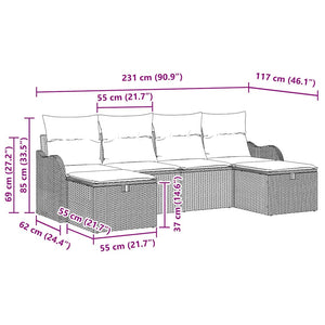 vidaXL Salon de jardin avec coussins et espace de rangement 6 pcs Gris clair résine tressée