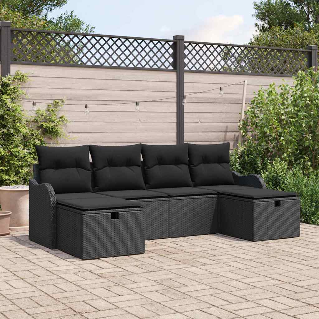 vidaXL Ensemble de canapés avec coussins et espace de rangement 6 pcs Noir Résine tressée