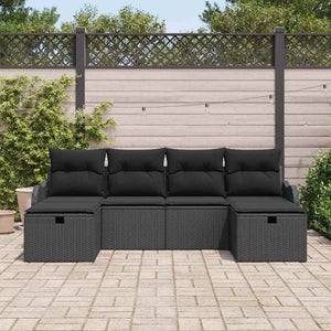 vidaXL Ensemble de canapés avec coussins et espace de rangement 6 pcs Noir Résine tressée