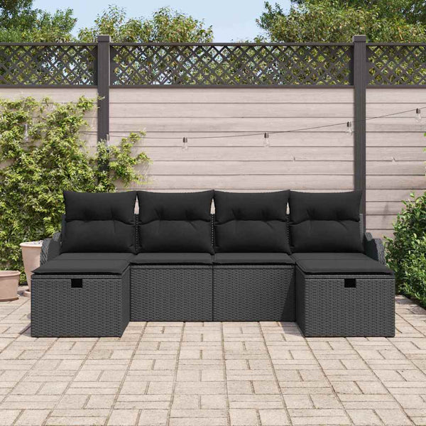 vidaXL Ensemble de canapés avec coussins et espace de rangement 6 pcs Noir Résine tressée