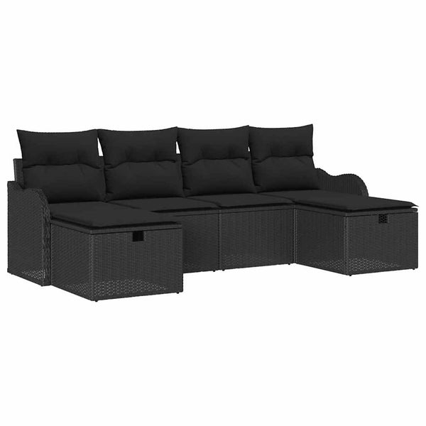 vidaXL Ensemble de canapés avec coussins et espace de rangement 6 pcs Noir Résine tressée