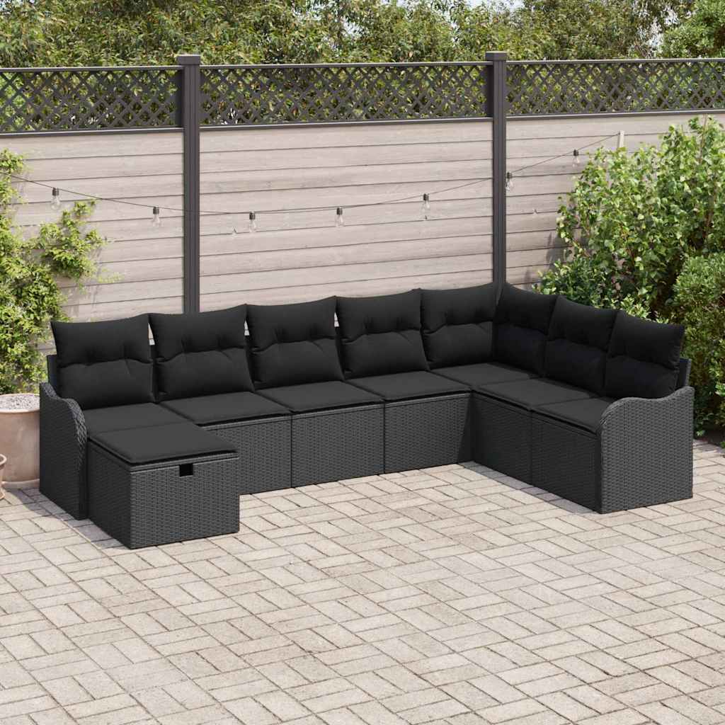 vidaXL Salon de jardin avec coussins et espace de rangement Noir Résine tressée