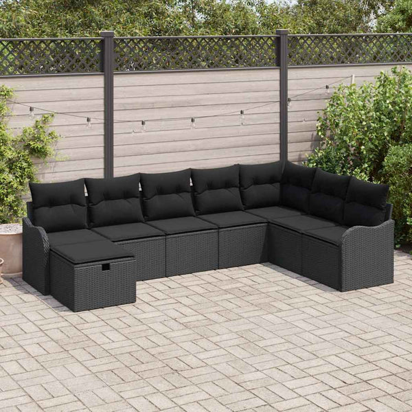 vidaXL Salon de jardin avec coussins et espace de rangement Noir Résine tressée