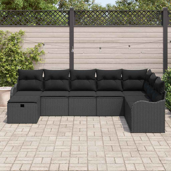 vidaXL Salon de jardin avec coussins et espace de rangement Noir Résine tressée