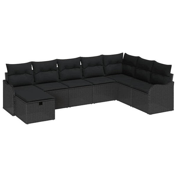 vidaXL Salon de jardin avec coussins et espace de rangement Noir Résine tressée