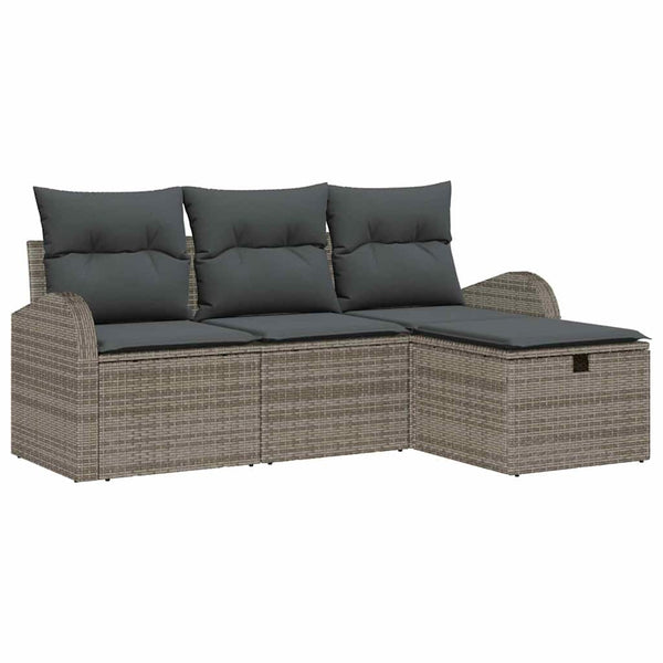 vidaXL Ensemble de canapés avec coussins et espace de rangement 4 pcs Gris résine tressée