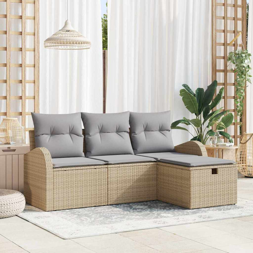 Poly Rattan Sofa Set Beige/Hellgrau 4-teilig
